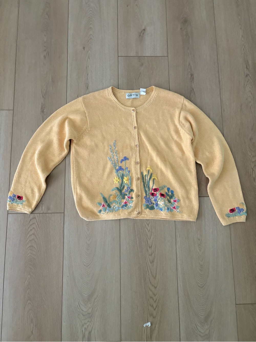 Vintage Orvis Embroidered Floral Ladybug Cardigan Sweater Women’s M